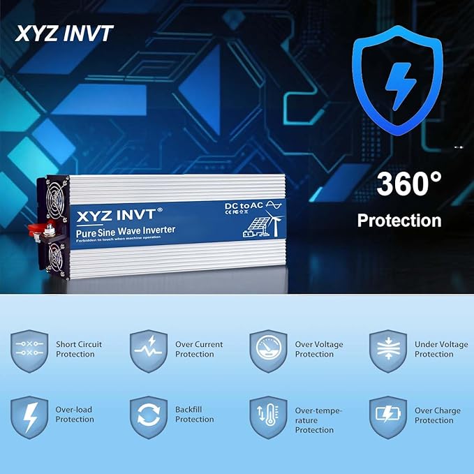 XYZ INVT 2500W Pure Sine Wave Inverter 48V to 120V AC, 5000W Peak Power, Power Converter for Solar System, Off-Grid Home, RV, Truck & Camping