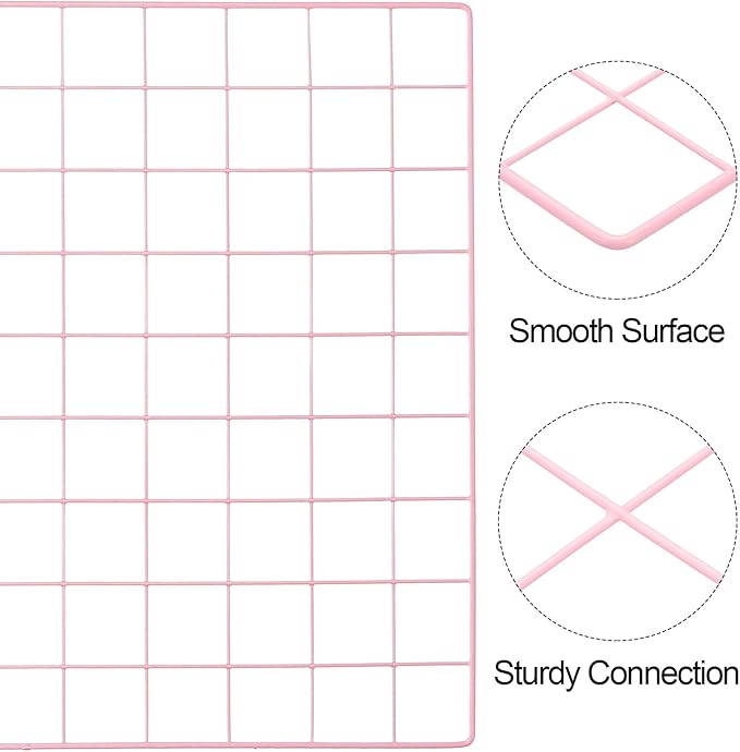 PATIKIL 18"x26" Wire Grid Panel, 2 Pack Board Photo Pictures Memo Display Grid Panels Hanging Organizer Wall Decorative Panel for Home Office Wedding, Pink