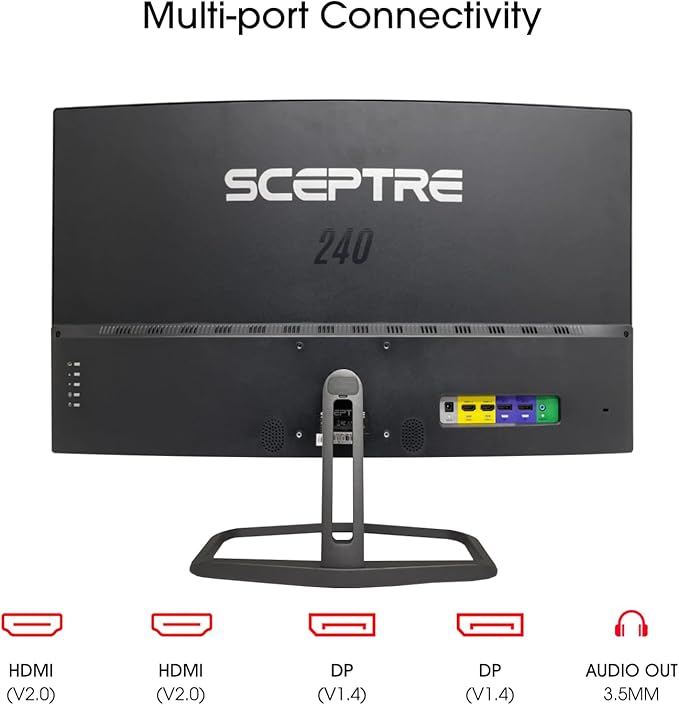 Sceptre Curved 32-Inch Gaming Monitor, 1920 × 1080, Up to 240+Hz, 1ms, 99% sRGB, AMD FreeSync Premium, Built-in Speakers, HDMI DisplayPort, Machine Black (C325B-FWD240 Series)