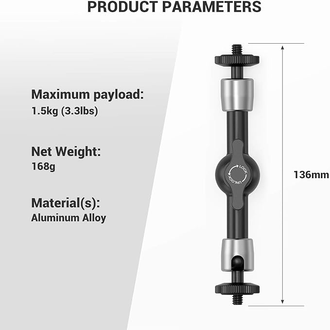 SmallRig 5.5 Inches Adjustable Friction Articulating Magic Arm, with Both 1/4" Screw for LCD Monitor/LED Lights