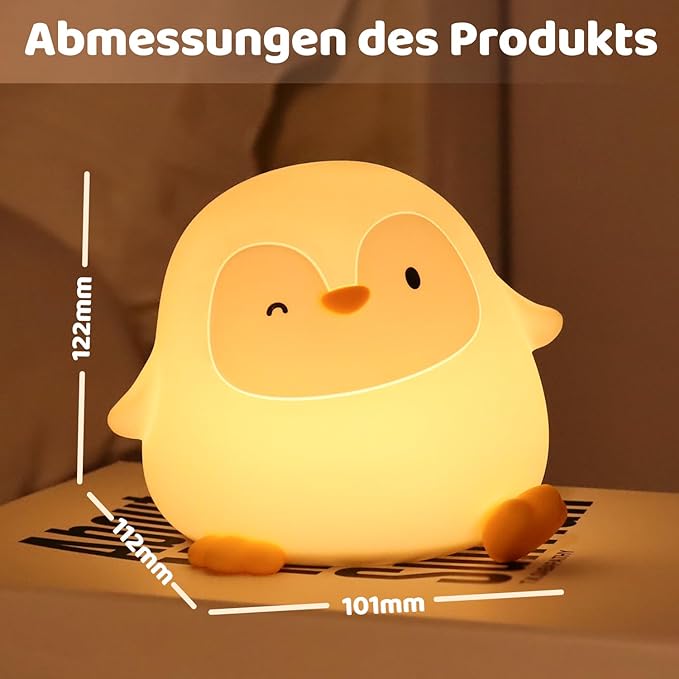 Rytinazzz Penguin Night Light, 50-Hour Battery & Pat Control, Squishy Silicone Lamp for Kids Nursery, USB Rechargeable with Timer, Valentines Gifts