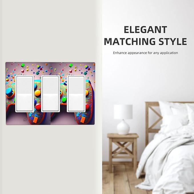 Bvtewkhz Videos Game Controller 3 Gang Triple Rocker Decorative Light Switch Covers Electrical Faceplate Switchplates for Bathroom Kitchen Home