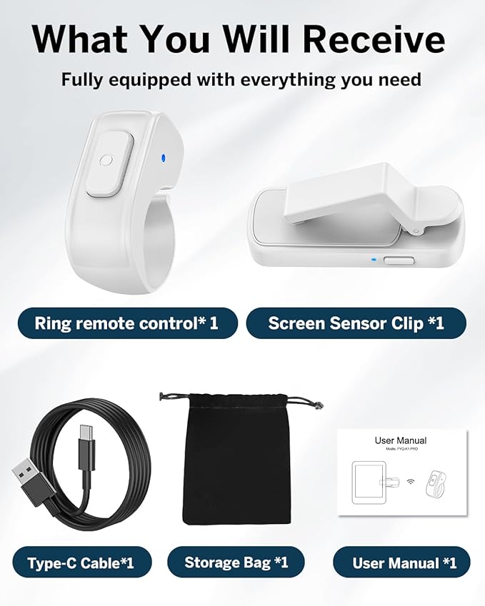 DATAFY [Case-Friendly] Remote Control Page Turner Ring for Kindle Paperwhite Oasis Scribe Kobo eReaders, Camera Camcorder Remote Controls, Page Turner Clicker for ipad iPhone Tablets with Storage Bag