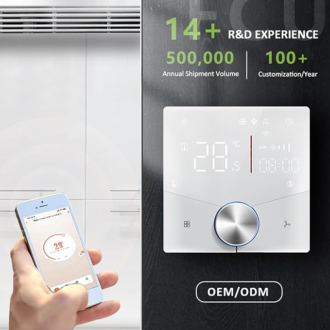 WiFi Central AC Thermostat Energy Saving Control Wall Mounted Programmable Temperature Controller for Smart Home (White)