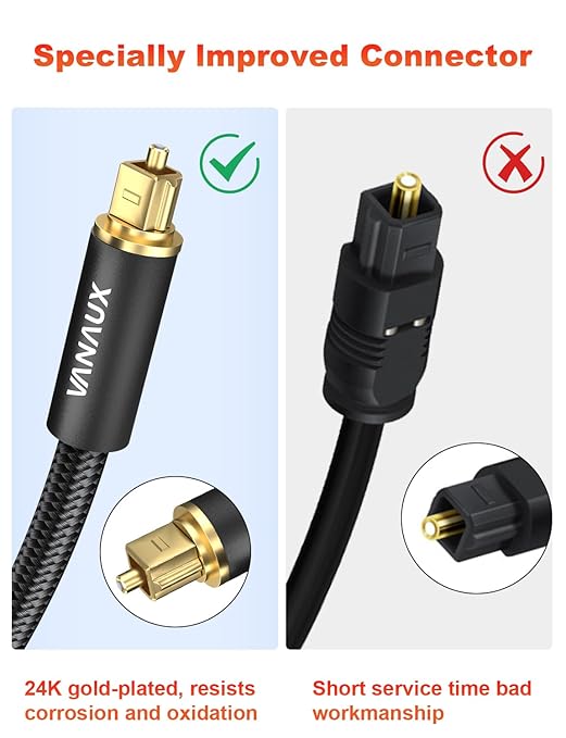 VANAUX Digital Optical Audio Cable Fiber Optic Cable S/PDIF Toslink Cords Compatible with Home Theater, Sound Bar, TV, PS4, Xbox, PlayStation & More - Black (26ft/8m)