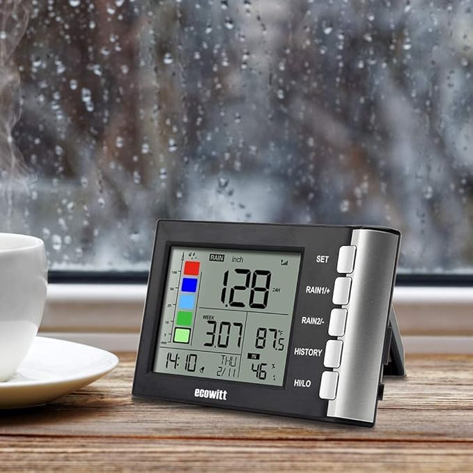 ECOWITT WH5360B Wireless Rain Gauge High Precision Digital 3-in-1 Weather Station with Indoor Thermometer and Hygrometer