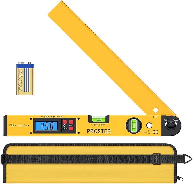 Proster Digital Angle Finder Gauge - Aluminum Angle Finder 16 inch 400mm with LCD Vertical Horizontal Spirit Level and Magnetic Base for Woodworker