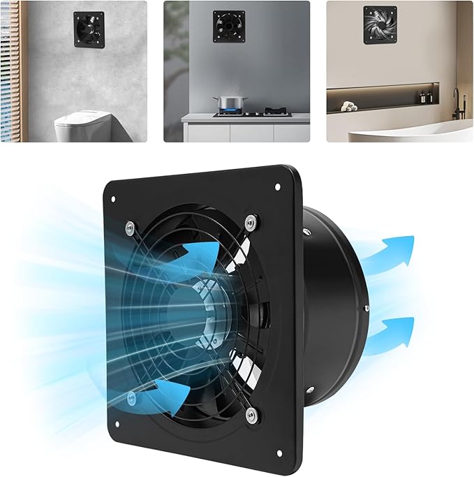 XUFOPLY 10 Inch Exhaust Fan, 110V 100W Wall Mounted Vent Fans 2600RPM Kitchen Bathroom Windows Fan Metal Extractor Fan for Attic, Garage, Window Ventilation (Black, 10 Inch)