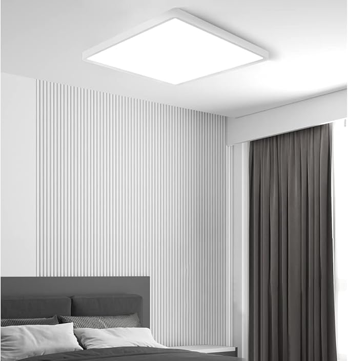 LED Flush Mount Ceiling Light Fixture, 5000K Daylight White, 12inch 24W, 3200LM, Slim Flat Panel Lighting Fixture, Square Modern Ceiling Lamp for Bedroom, Kitchen, Living Room, Closet, Stairwell