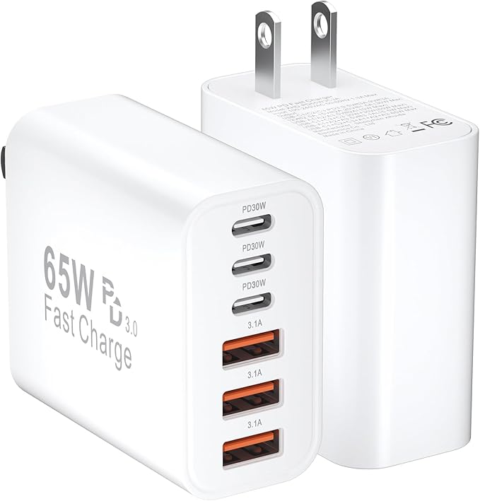 USB C Charger Fast Charging Block, iPhone USB C Charger Blocks 65W Multi Port Charger 6-Ports PD & QC Charging Cube Brick Power Adapter Type C Wall Chargers for iPhone 17/16/15/14/13/12 Pro Max, iPad