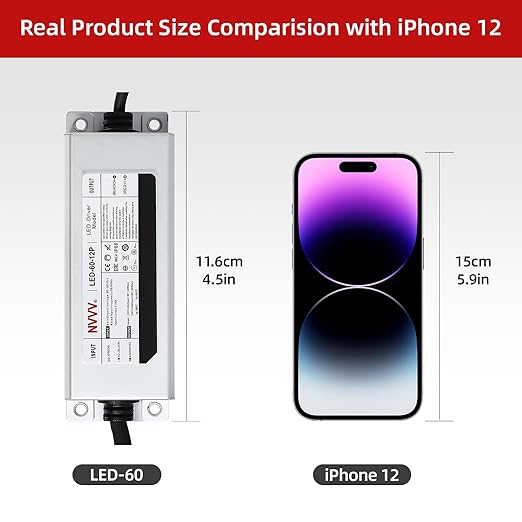 12V LED Driver 60 Watts Waterproof IP68 Power Supply Low Voltage Landscape Transformer AC 90-265V to 12V DC 5A Converter for Indoor Outdoor LED Strip and Any 12 V DC Device