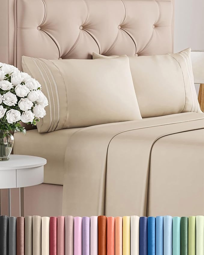 Queen Size 4 Piece Sheet Set - Comfy Breathable & Cooling Bed Sheets Set - Hotel Luxury Bedding for Women, Men, Kids & Teens - Deep Pockets, Easy Secure Fit, Soft and Wrinkle Free - Oeko-Tex - Wheat