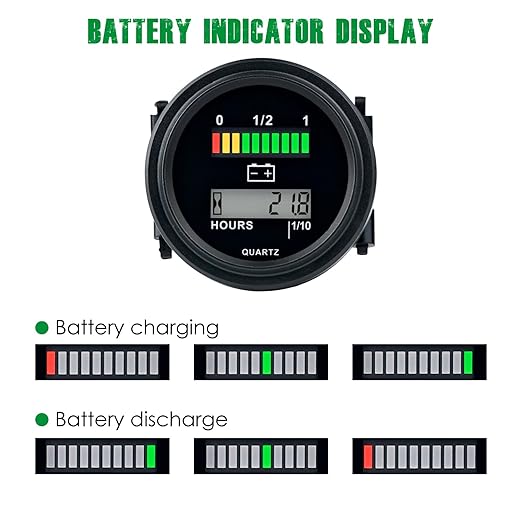 Yooreal 12/24V 36/48V 72V Golf Cart Battery Meter,Hour Meter&Battery Indicator Gauge Meter Lead-Acid Battery(Excluded Trojan),Charging Reminder,for Golf Cart Club Car RV Forklift Tractor ETC