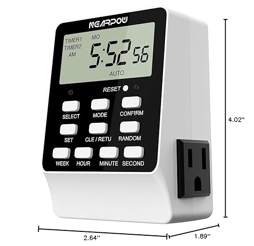 Outlet Timer, NEARPOW Dual Digital Light Timer with 2 Independently-controlled Outlets, 18 ON/OFF Programs, 24-Hour and 7-Day Programmable,Indoor Heavy Duty Electrical Timer Switch, 3 Prong, 15A/1800W