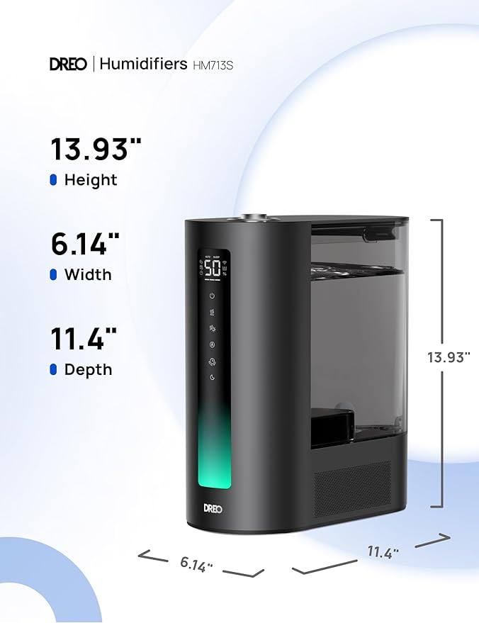 DREO 6L Humidifiers for Bedroom, Smart Warm & Cool Mist for Large Room, 60Hr Quiet Runtime for Baby, Plant, Humidity Sensor, Indicator Light, 12H Timer, Google/Alexa, Black