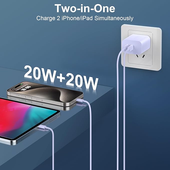 Phone 17 16 15 Pro Max Charger Cable, 20W Dual Port USB C Fast Charger Block with 10FT Long USB C to C Fast Charging Cord Cable for Phone 17 16 15 Pro Max/16 15 Pro/16 15/16 15 Plus,Pad Pro 12.9"/11"
