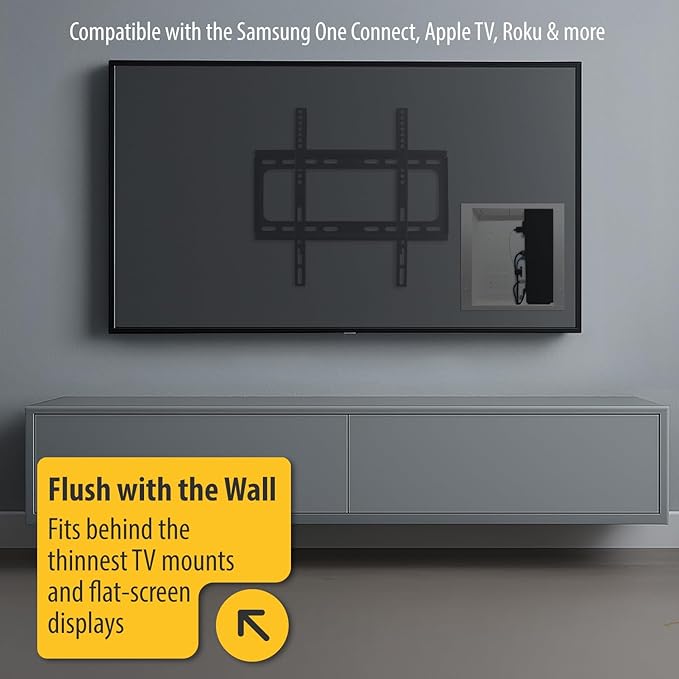 DATA COMM Electronics 45-8031-1C Recessed Media Box Outlet - Integrated Duplex 20A Commercial Receptacle, TV Wall-Mount, Streamlined Cable & Cord Management, Home & Office