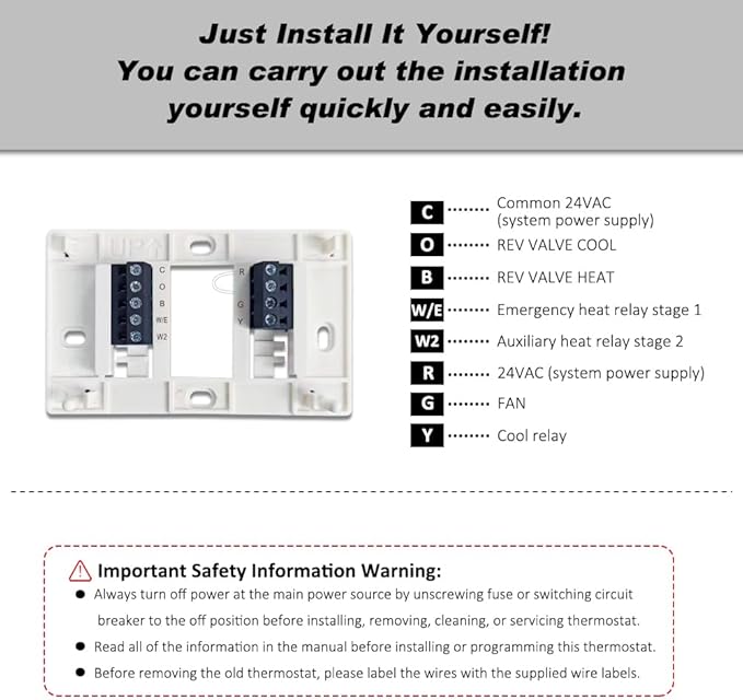 Thermostat for Home, Premium Heat Pump Room Temperature Controller, up to 2H/1C, Easy-to-Read Large Display，White Backlight