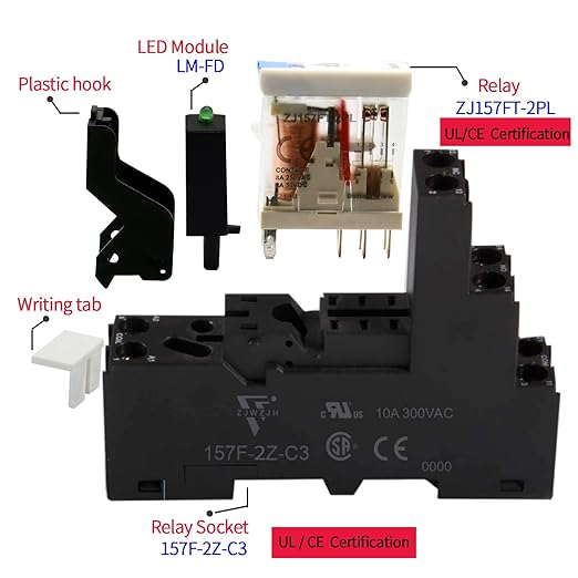 24 Volt Relay with Test Button Miniature 8Amp DPDT with Led Indicator Light and Socket Base (8 Pin- 8A, DC 24V)
