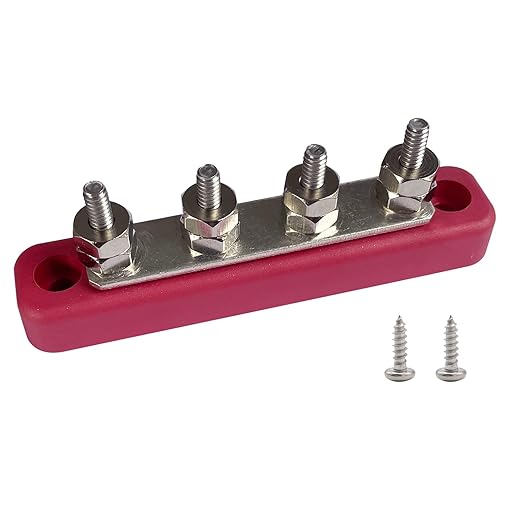 4 x #10 (M5) Studs Bus Bar, Ampper 4.2" Power Distribution Block Brass Battery BusBar Junction with Cover for Auto Boat Amplifier and More (Red)