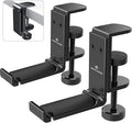 APPHOME 2Pack Upgrade Foldable Headphone Stand Under Desk PC Gaming Headset Hanger Holder Hook Clamp with Built in Cable Clip Organizer Space Save Mount Fold Upward Not in Use, Universal Fit, Black