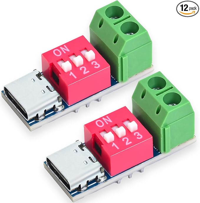 Seloky 12PCS USB-C PD/QC Fast Charge Trigger Module & Decoy Board - Dual-Port Voltage selector (5V/9V/12V/20V Output) Charger Power Delivery Boost Module
