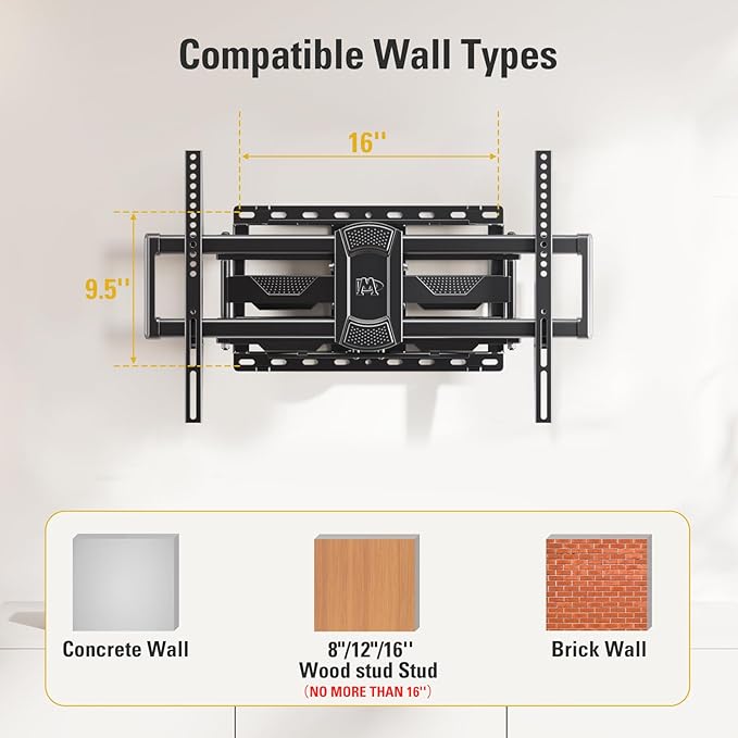 Mounting Dream UL Listed TV Wall Mount for Most 42-84 Inch TV, Full Motion, with Swivel and Tilt, TV Bracket with Articulating Dual Arms, Fits 16inch Studs, Max VESA 600X400 mm, 100 lbs,MD2617