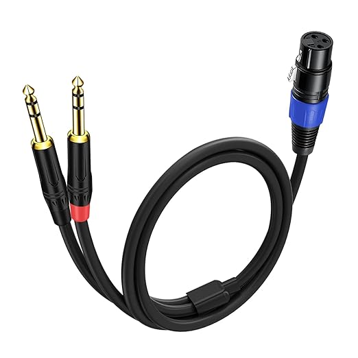 Jozzai 6.35mm Dual TRS to XLR Female Cable for Microphone, Mixer, Amplifier, 3.3 FT, Dual1/4 TRS Male to XLR Audio Cable, Y Splitter Patch Cord, 3-PinXLR to Dual 1/4 Converter Adapter Cable