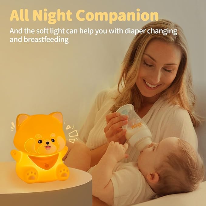 Rytinazzz Red Panda Night Light, 50-Hour Battery & Pat Control, Squishy Silicone Lamp for Kids Nursery, USB Rechargeable with Timer, Valentines Gifts