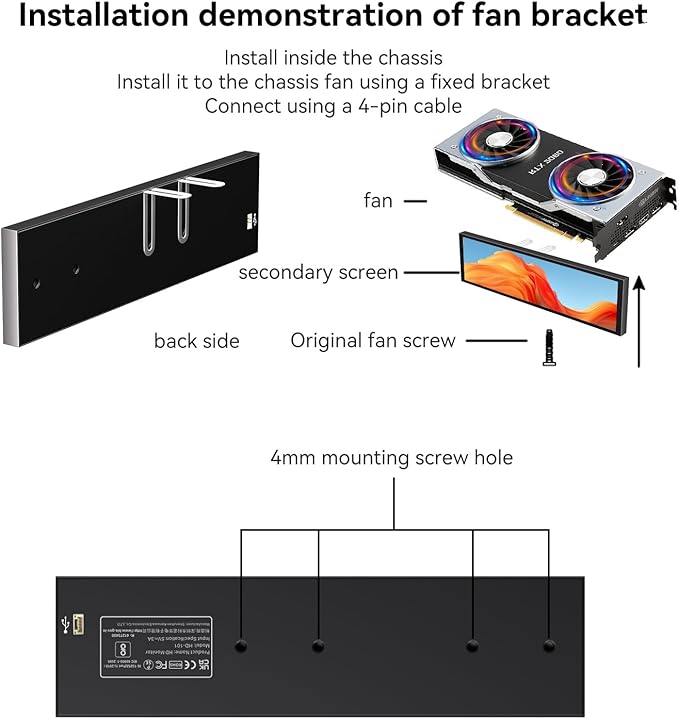 9.16" Computer Temp Monitor, FHD 1920x462 PC Sensor Panel One-Cable Connection(No HDMI Needed), Stretched Bar LCD Dynamic Theme Supported, IPS Mini Secondary Screen for CPU RAM HDD Data Aida64 (Black)