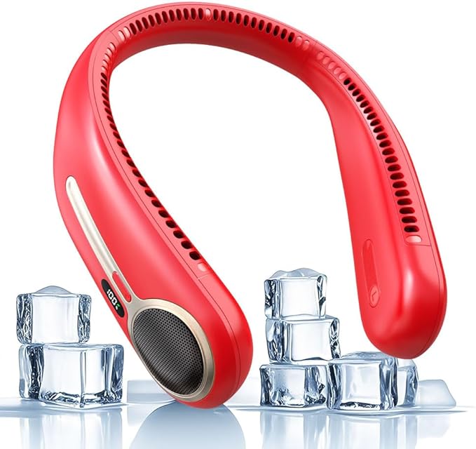 Portable Neck Fan,Hands Free Personal Wearable Bladeless Fan,6000mAh USB Rechargeable,360° Cooling,LED Display,4-Speeds,Birthday Gifts for Men Women Dad Mom,Valentines Day Gifts for Her Him (Red)