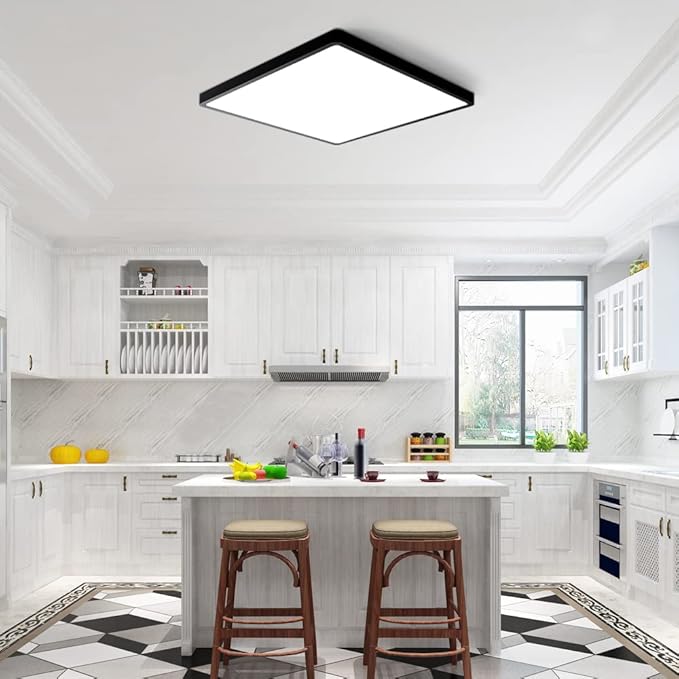 12inch 24W LED Flush Mount Ceiling Light, 4000K Square LED Ceiling Light, Black Flat Panel Lighting for Bedroom, Kitchen, Living Room