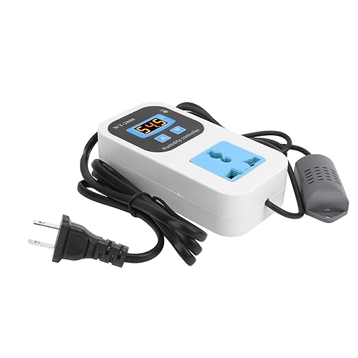 Digital Humidity Controller Humidity Detector Controlling Device, Air Humidity Controller with LCD Display, Humidity Moisture Controlling Switch Socket for Home Warehouse Greenhouse(US Plug)
