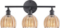 Shenmoyl Bathroom Light Fixtures, 3-Light Black Vanity Wall Light Over Mirror with Amber Tulip Glass Shade for Bedroom Living Room (Bulb Not Included)