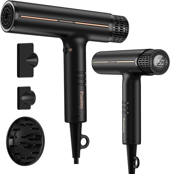 Prastiny Hair Dryer with Diffuser: Professional High Speed Quiet Ionic Blow Dryer - Intelligent Heat Control - Lightweight Portable Travel & Home for Women & Stylists Frizz Free Styling SGS Certified