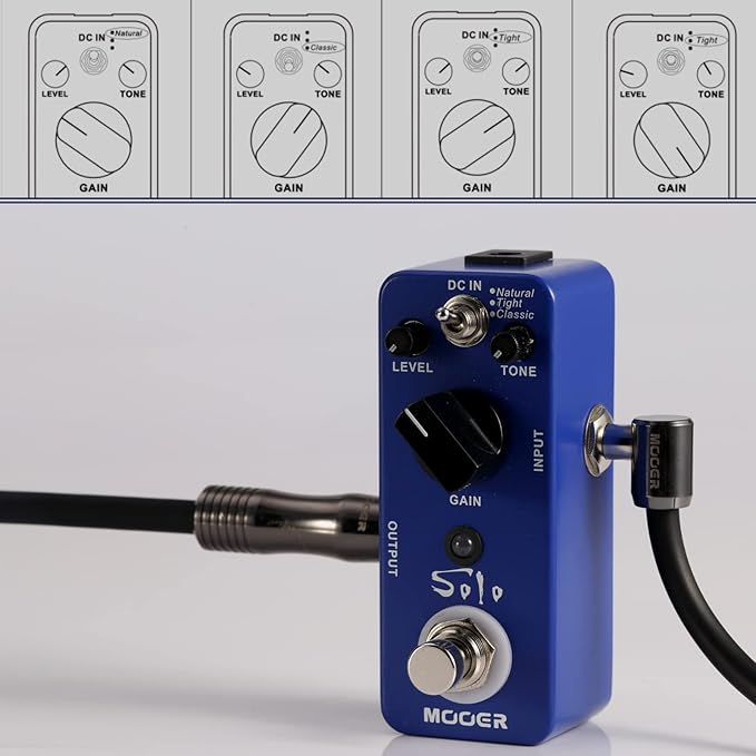 MOOER Solo distortion guitar pedal, high gain distortion, 3 modes, natural/tight/classic, True Bypass, with adjustable tone and volume.