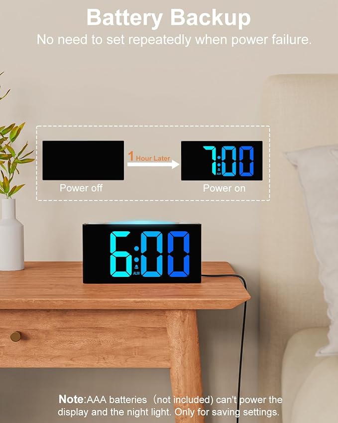 Mesqool Wake Up on Time: Vibrating Alarm Clock with Bed Shaker, Loud Sound & Color Display – USB Charging, 8-Color Light, Battery Backup – Great for Heavy Sleepers, Seniors & Hearing Impaired