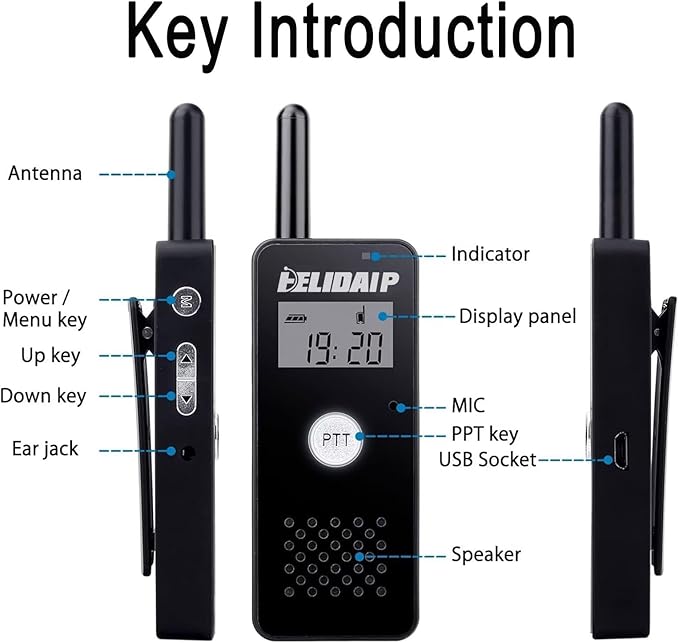 ELIDAIP T-M16 Small Walkie Talkies,Portable Two Way Radio with Earpiece & Mic Set Headsets,VOX Hands Free for Restaurants,Hotel,Sports & Outdoor Activities,Hospitals,Tourism,Black 2 Pack