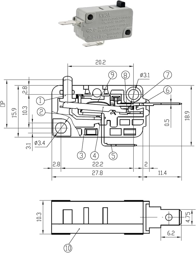 BOJACK Microwave Oven Door Switch KW3A 16A 125/250 V Door Interloc (Pack of 2 pcs Normally Close Switchs)