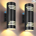 rosykite Dusk to Dawn Porch Lights Outdoor 2 Pack, Modern Exterior Lighting Fixtures 13In, Cylinder Outdoor Wall Lights Up Down Sconce Lighting for House Doorway, ETL Listed