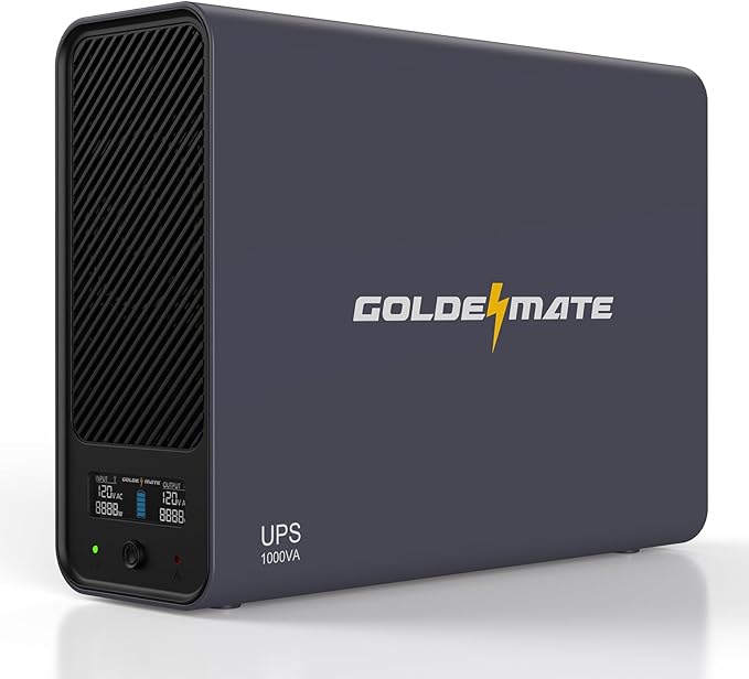GOLDENMATE 1000VA/600W Lithium UPS Battery Backup and Surge Protector, Sinewave UPS System with LiFePO4 Battery(153.6 Wh), Updated Pro Ver. with USB Communication Port, 8 Outlets, LCD Display, Gray