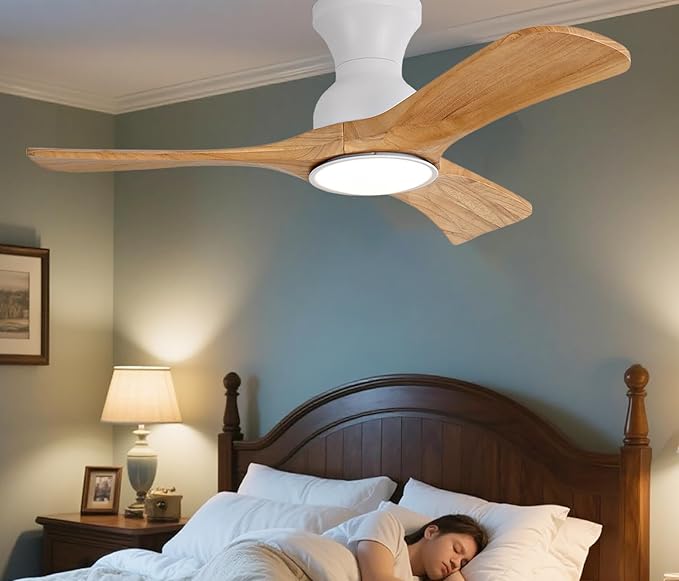 Gaizw Ceiling Fans with Lights, 36 inch Ceiling Fan with Remote Control, Wood 3 Blade Small Ceiling Light, Flush Mount Fans for Bedroom Dimmable,Noiseless Ventilation Fan