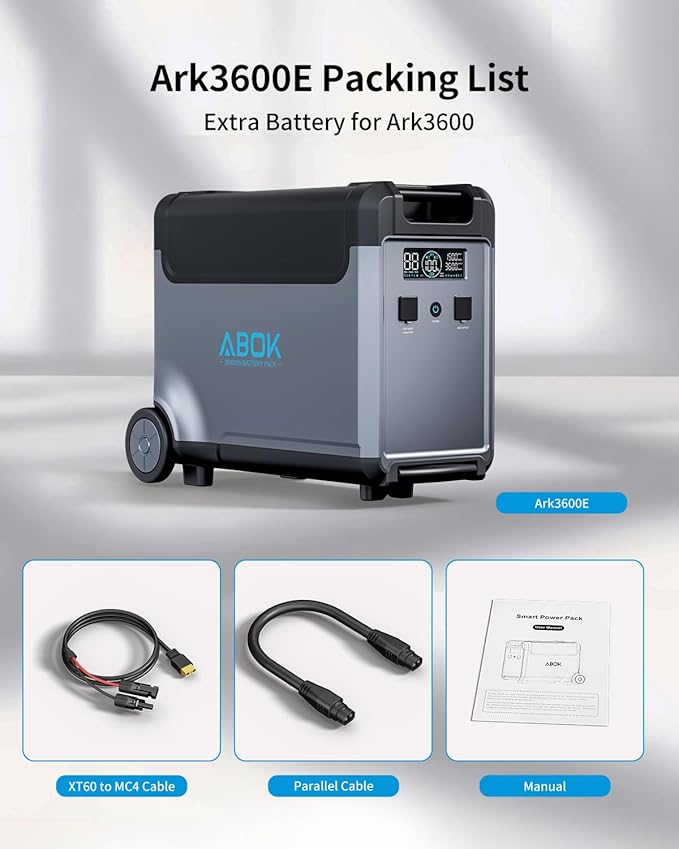 Portable Power Station Extra Battery for Ark3600, 3840Wh LiFePO4 Battery Electric Solar Generator for Garage, Home, Off-Grid Living,Car Refrigerator, Portable Air Conditioner