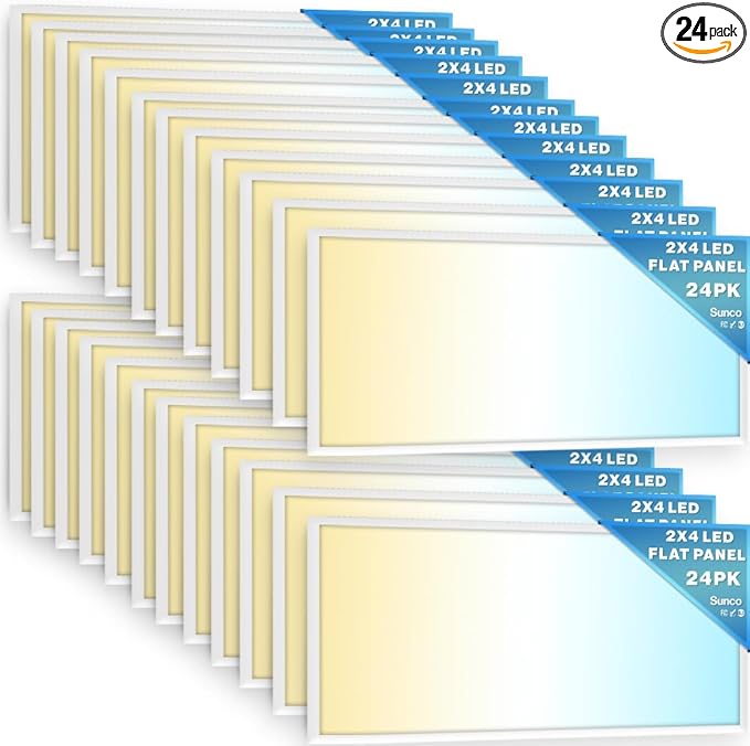 Sunco 24 Pack 2x4 LED Flat Panel Light Drop Ceiling Office Shop Commercial Warehouse Fixture, 5500 Lumens, Selectable Features, 30W/40W/50W, 4000K/5000K/6000K, Dimmable (0-10V), Dustproof ETL.