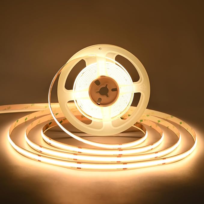 TUNICHX COB LED Strip Lights UL Listed DC 24V LED Lights Flexible Super Bright LED Strips,16.4ft 3000K Warm White,CRI 90+,2400LEDs High Density Uniform Light fo Home Room Décor