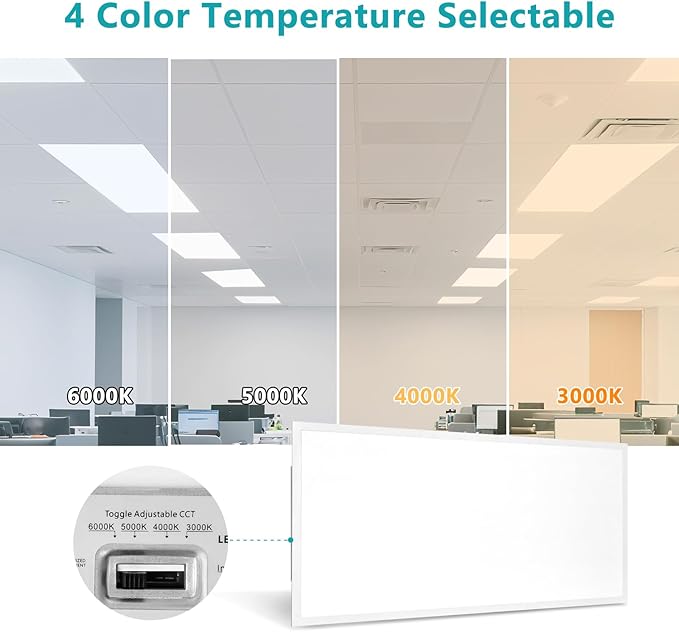 VocgoUU 2x4 LED Flat Panel Light – 12 Pack, 3 Wattage 40W/50W/60W & 4 CCT 3K/4K/5K/6K Selectable, 0-10V Dimmable, 6600LM, Drop Ceiling Troffer, ETL Listed, 100-277V Commercial Light