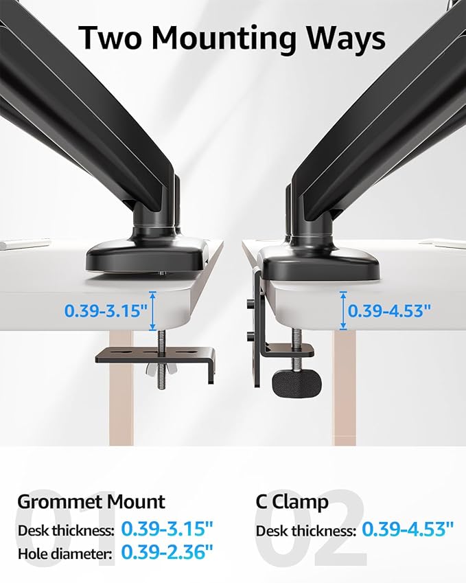 MOUNTUP Dual Monitor Stand for Desk, Monitor Arms for 2 Monitors 32 27 24 22 Inches, Height Adjustable Double Monitor Mount, VESA Mount with C-Clamp & Grommet Base, Holds 4.4-17.6lbs