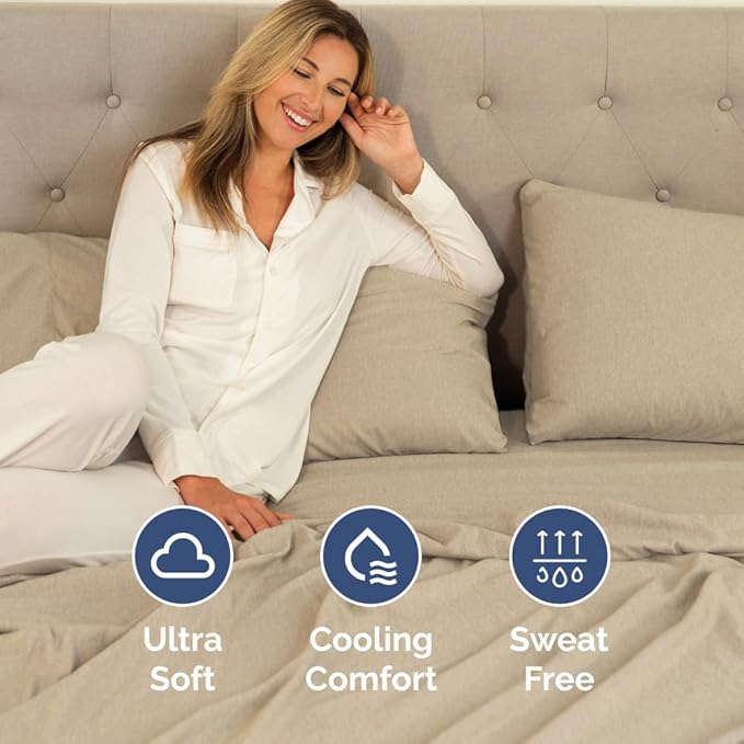 Full XL Bed Sheet Set - 4 Piece Extra Long Extended Full XL Sheets - Soft, Breathable & Cooling - Fits 8" to 16" Mattress with Deep Pockets - 54" x 80" - Wrinkle and Fade Resistant - Heathered Beige