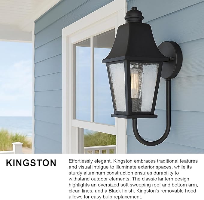 Hinkley Kingston Outdoor Large Wall Mount Lantern - 2-Light, Traditional, Aluminum, Clear Seedy Glass - Black Finish