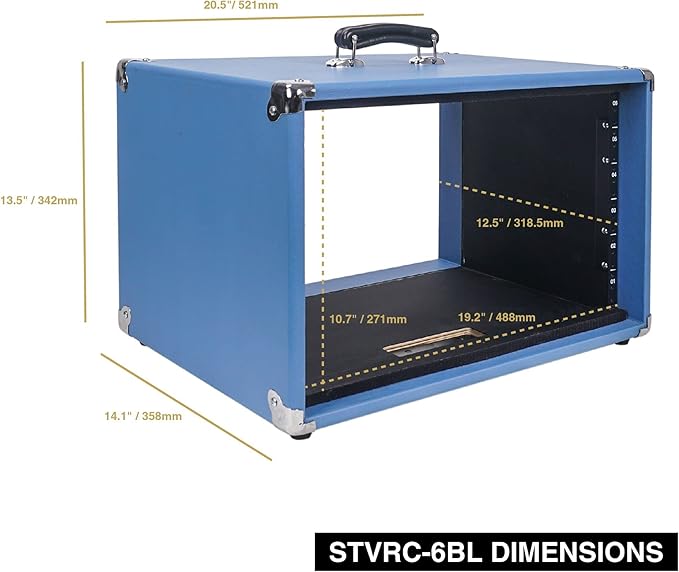 Sound Town Vintage 6U Amp Rack Case, 12.5" Depth with Rubber Feet, Dust Cover, Kickstand, Beau Blue (STVRC-6BL)